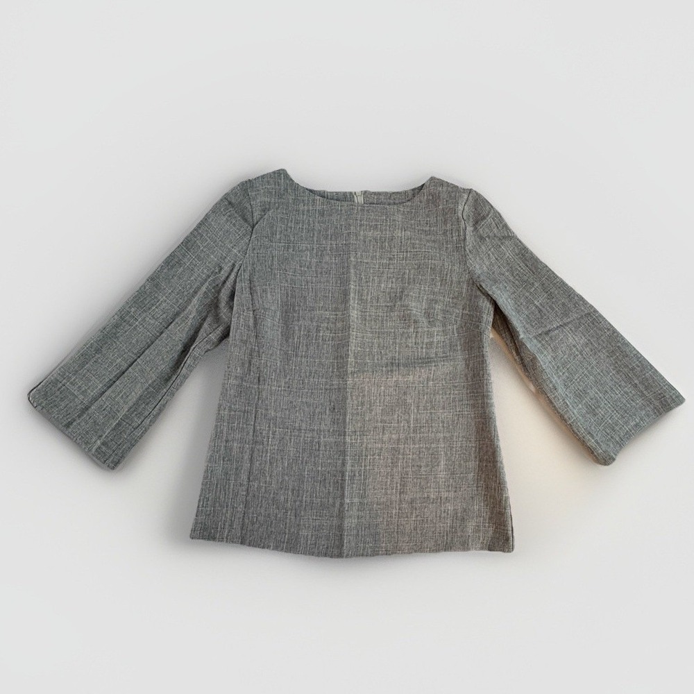 Rebecca Tatti‎ Gray Flax Cotton Blend 3/4 Bell Sleeve Boat Neck Blouse Small